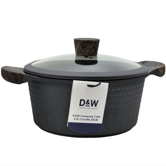 D&W Premium Cookware 9.5in Stock Pot Casserole with Lid Non-stick 4.5QT Charcoal - Picture 5 of 15